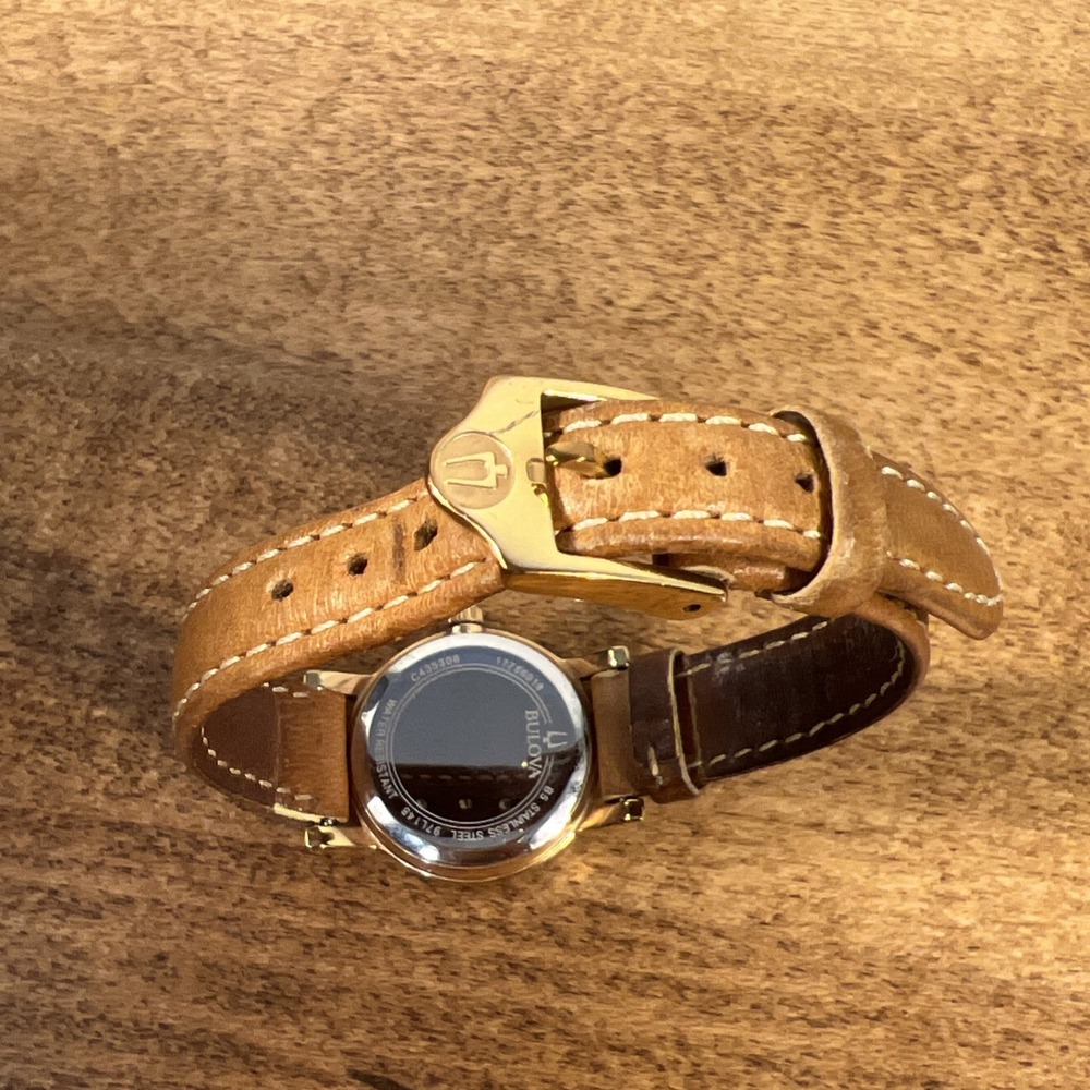Bulova Women's Analog Brown Genuine Leather Gold Tone Quartz Watch Needs Battery - Picture 8 of 16